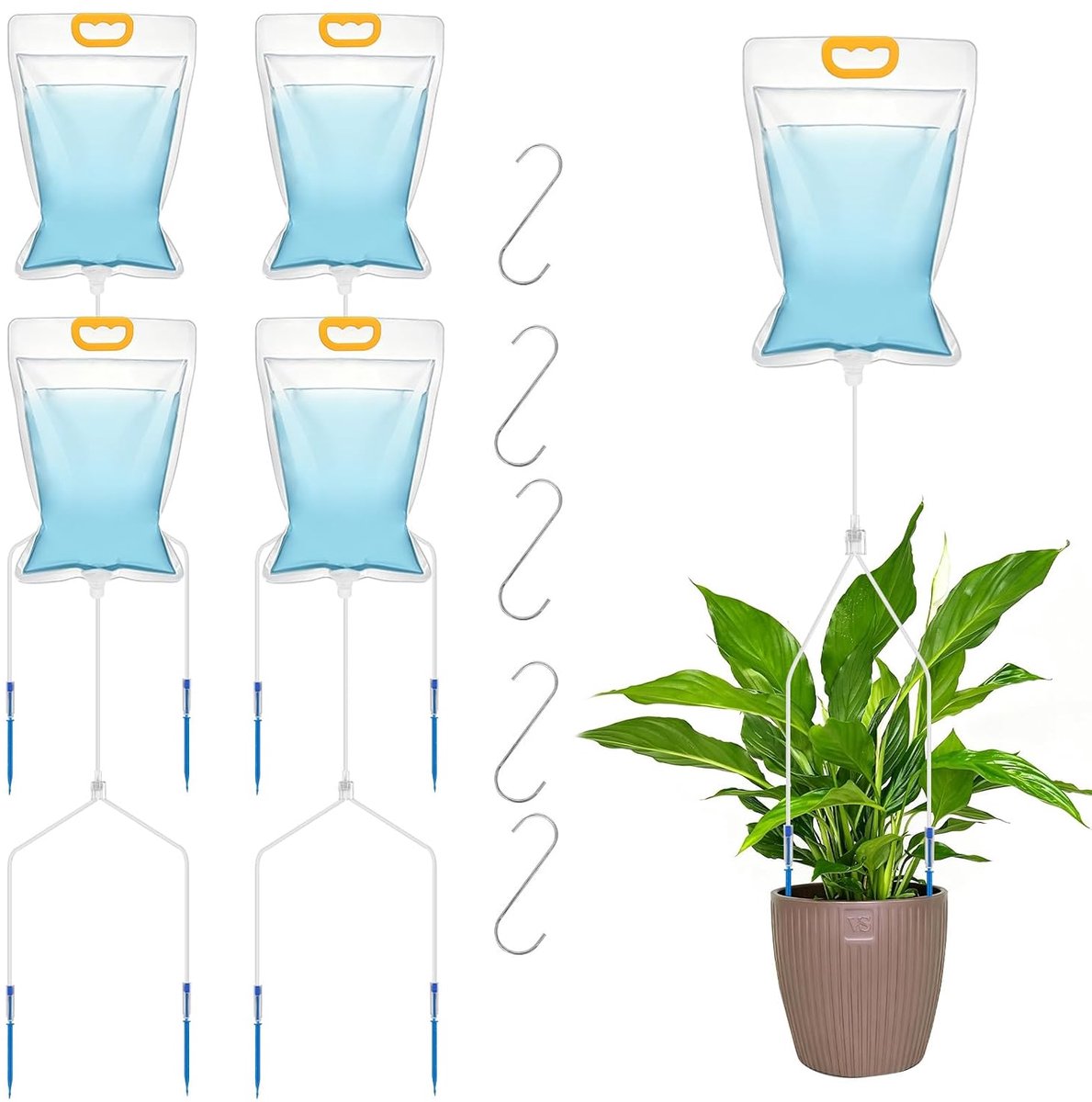 SnelShoppen - Pack van 5 Drip Irrigation Tassen 3.5L Automatische Watergift met Verstelbare Doorstroom voor Tuin, Planten, Groenten, Buitenbloempotten