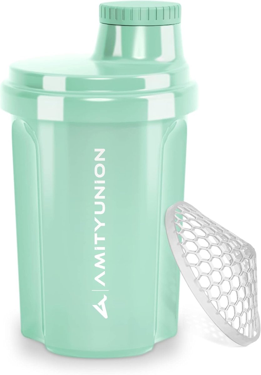 SnelShoppen - Protein Shaker 300 ml Leak-proof, BPA Vrij, Klikbare Zeef en Schaal voor Romige Whey Shakes, Gym Fitness Bekers in Muntblauw