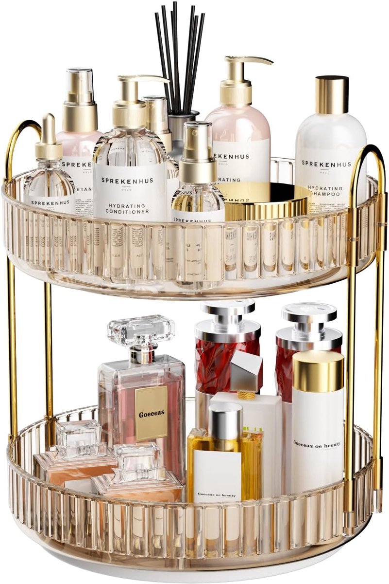SnelShoppen - Rotating Makeup Organizer voor Vanity 2 Levels, Hoge Capaciteit Clear Makeup Storage, Parfum Organizers, Cosmetisch Dresser Organizer, 3