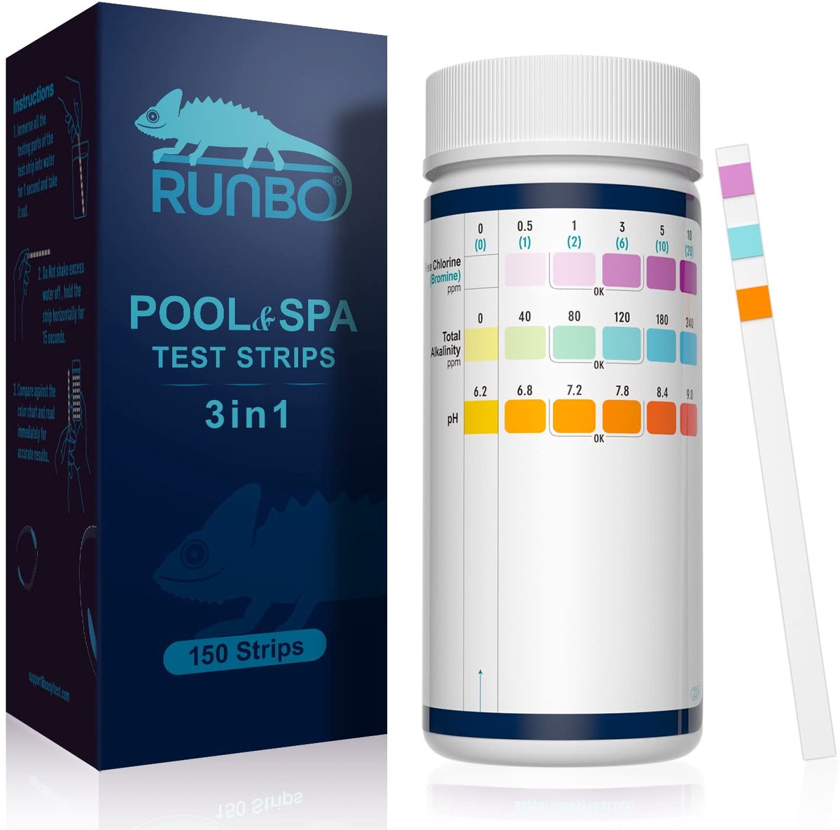 SnelShoppen - 3 in 1 Pool Test Strips - 150 Stuks - Water Test Kit voor Spa en Zwembad - Nauwkeurige Chemische Tester voor Vrije Chloor, Bromine, Alka