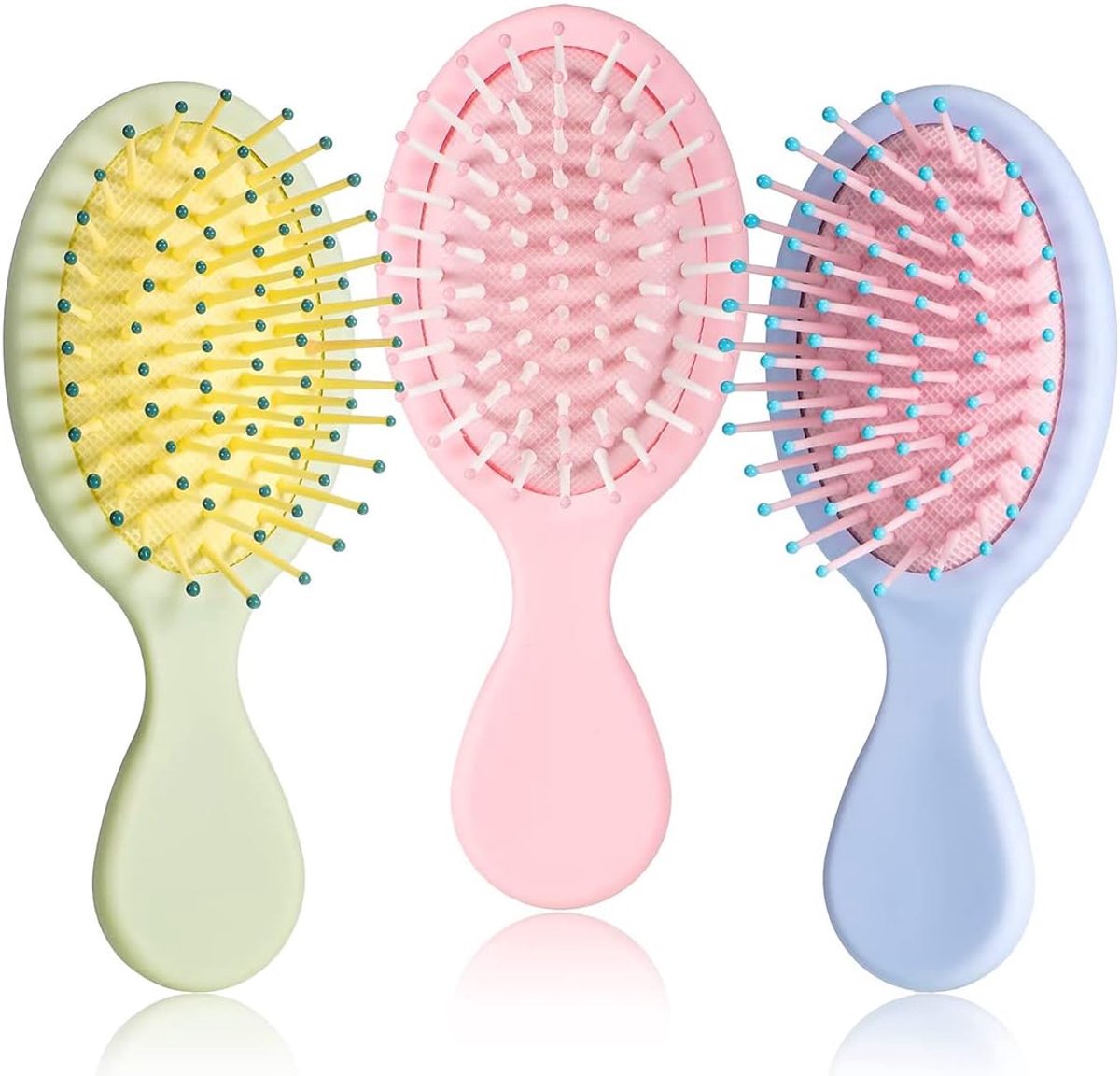 SnelShoppen - Mini Wet Hair Brush Set - 3 Stuks, Oval Detangling Borstel met Zachte, Ronde Haren, Ideaal voor Nat en Droog Haar, Reizen, 3 Shiny Kleur