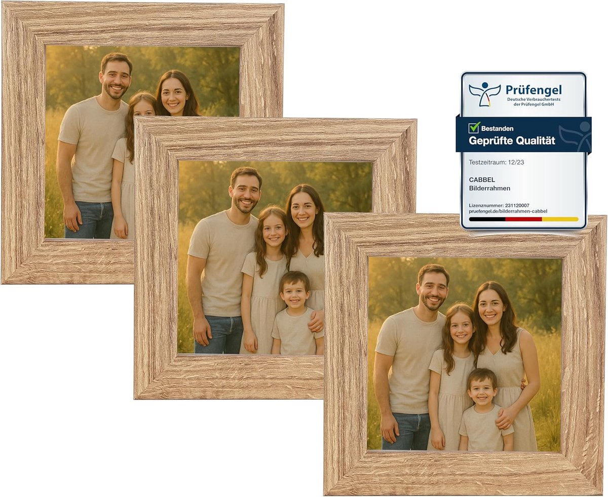 SnelShoppen - Houten Fotolijst 10 x 10 cm Eiken - Set van 3 - Met Acrylglas - Wanddecoratie voor Foto's en Posters - Perfect voor Thuis en Kantoor