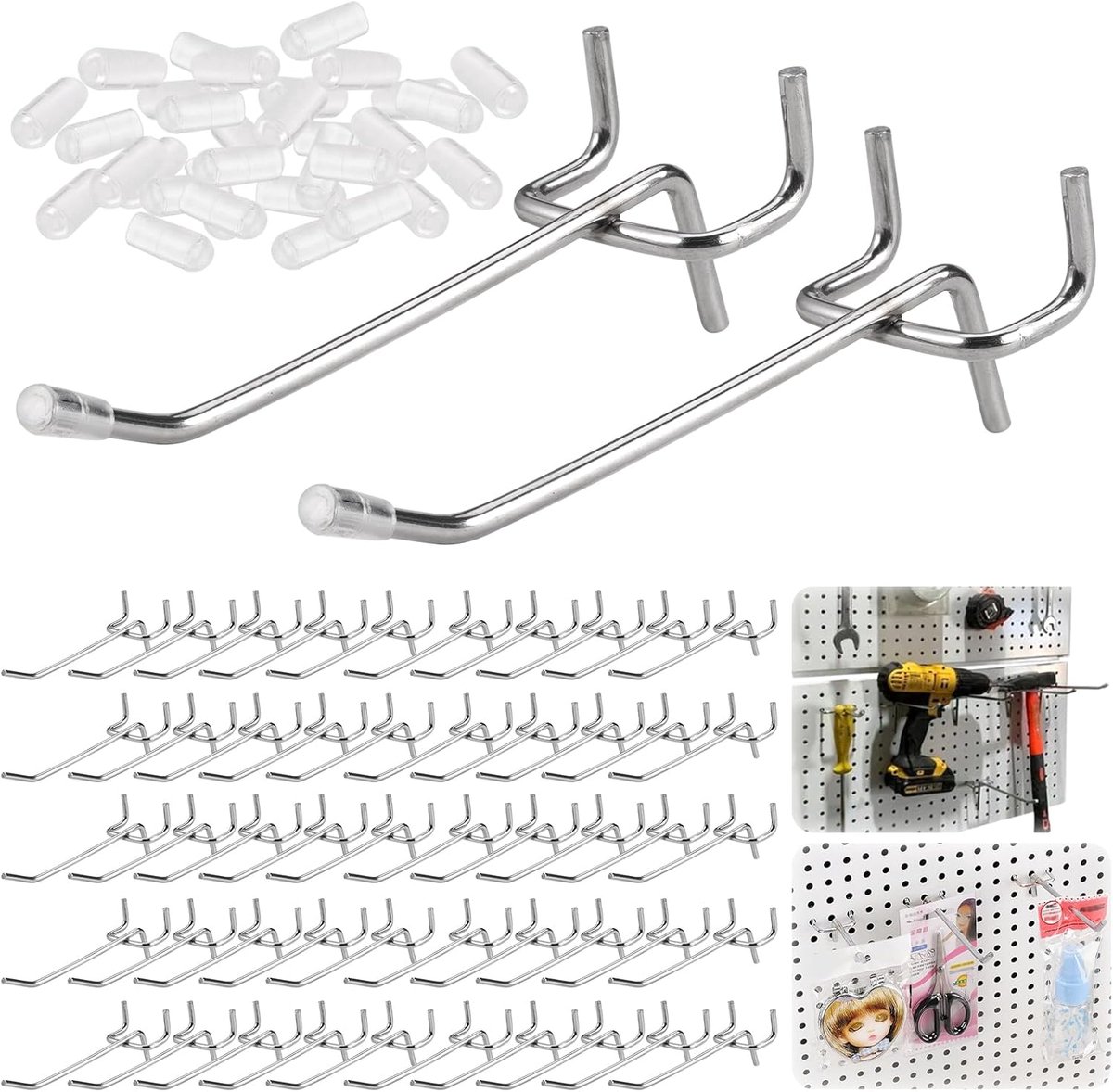 SnelShoppen - 50 Stuks Hangende Bordhaken 10cm voor Gereedschap, Supermarktstelling, Pegboard Haak, Racks, Werkplaats, Garage, Tool Houder - Roestvrij
