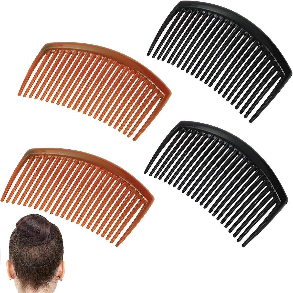 SnelShoppen - Pack van 4 Decoratieve Haarcombs - 8 x 5 cm - Hoogwaardige Kunststof - Elegant en Functioneel Ontwerp - Voor Diverse Haarstijlen - Bruin