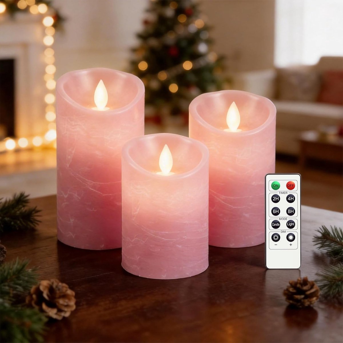 SnelShoppen - 3 Pack LED Kaarsen met Afstandsbediening, Flikkerende Effecten, Echte Was, Flameless, Amber Kleur, Ideaal voor Feest, Tuin, Camping