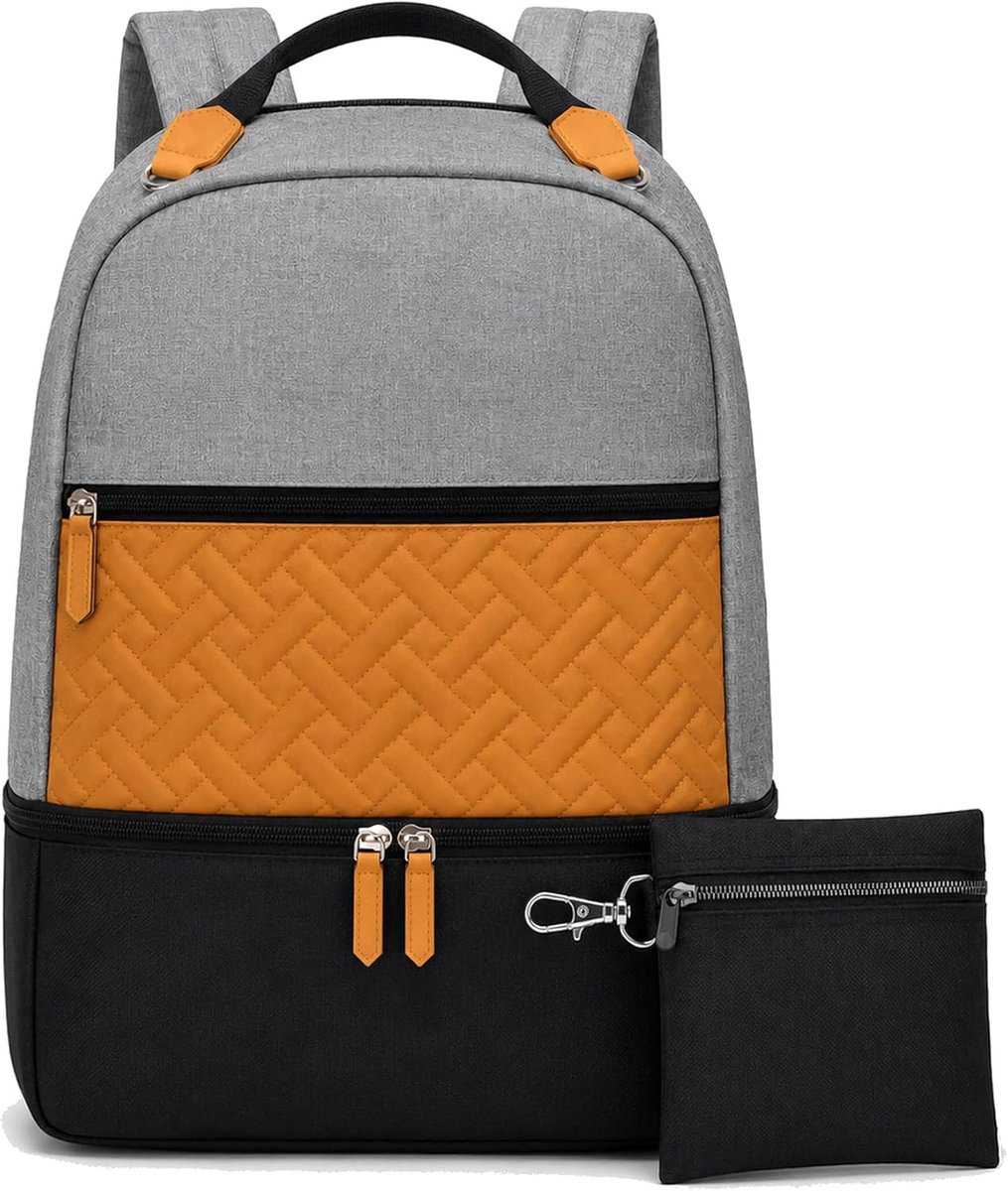 SnelShoppen - Luiertas Rugzak Baby 22L Waterdicht Geïsoleerd Grijs/Camel met 7 Vakken & Universele Kinderwagenklemmen voor Reizen en Kraamcadeau