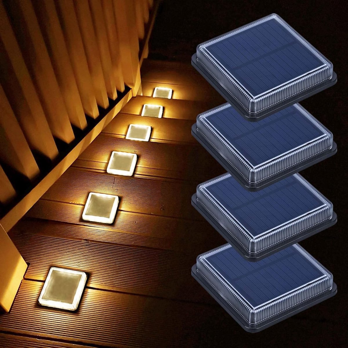 SnelShoppen - Pack van 4 Solar Tuinverlichting LED Lichten 3000K Warm Wit 50LM Waterdichte IP68 Buitenverlichting voor Paden Tuin Treden Terras Trappe