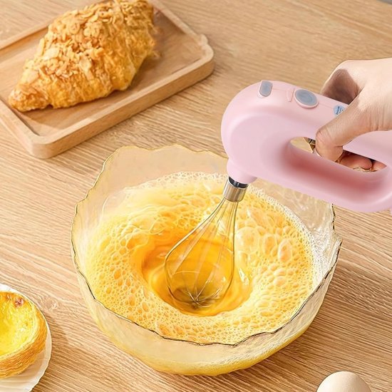 SnelShoppen - Draadloze Handmixer Elektrisch - 4 Snelheden Verstelbaar RVS - Met 2 Kloppers - Oplaadbare USB Batterij - Handmixer voor Keuken en Bakke van Snelshoppen — afbeelding 2