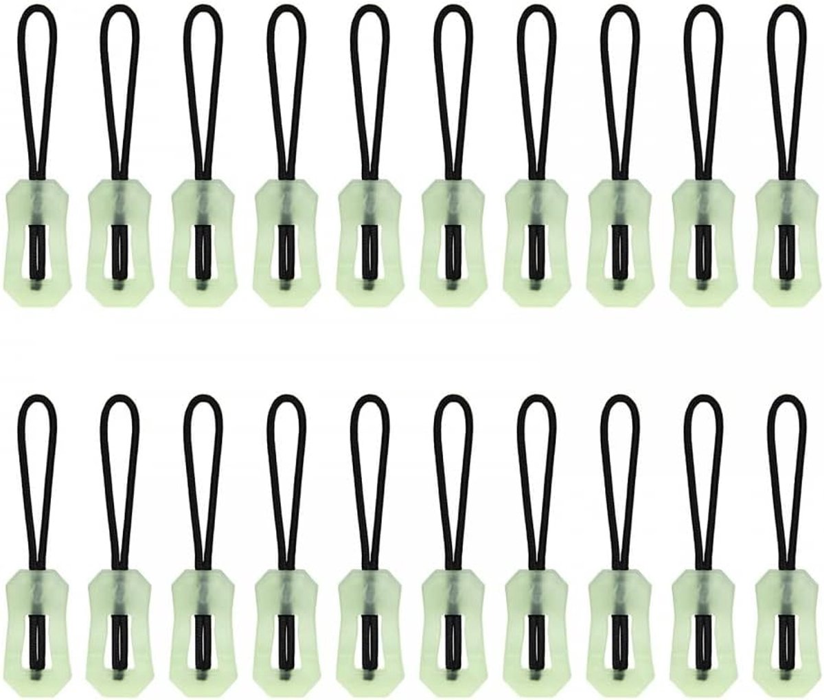 SnelShoppen - Pack van 20 Luminous Zip Fasteners - Glow-in-the-Dark Zipper Extensies - Duurzaam TPU & Polyester - Ideaal voor Camping, Hiking, Mountai