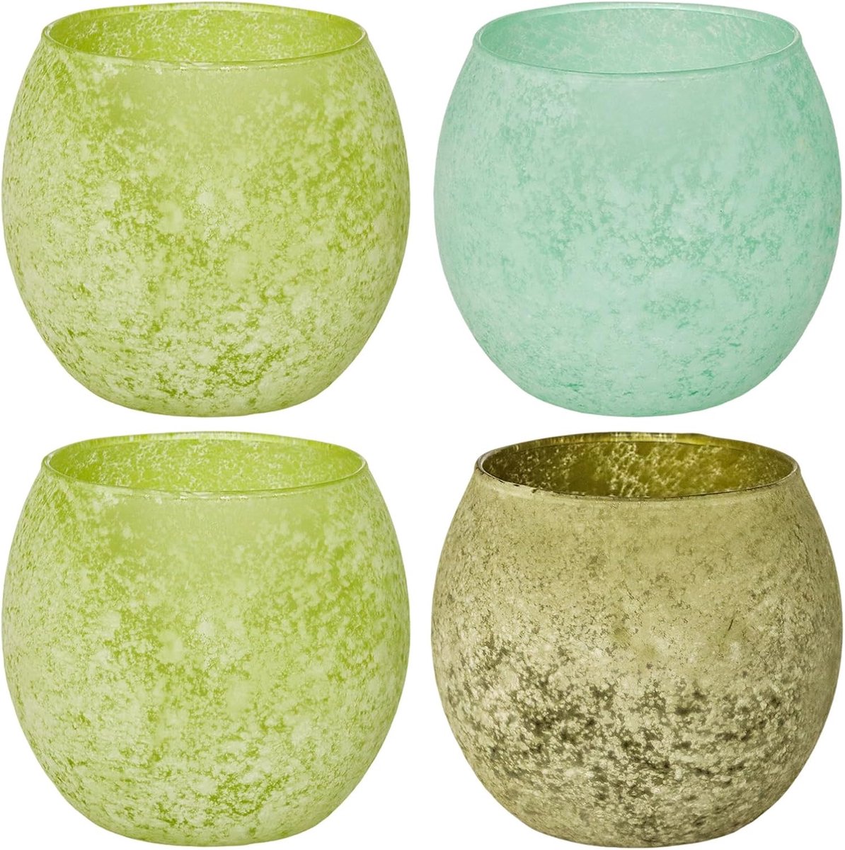 SnelShoppen - Set van 4 Matte Groene Theelichthouders - Vintage Glas voor Kaarsen - Sage en Mint Kleur - Perfect voor Pasen en Lente Decoratie