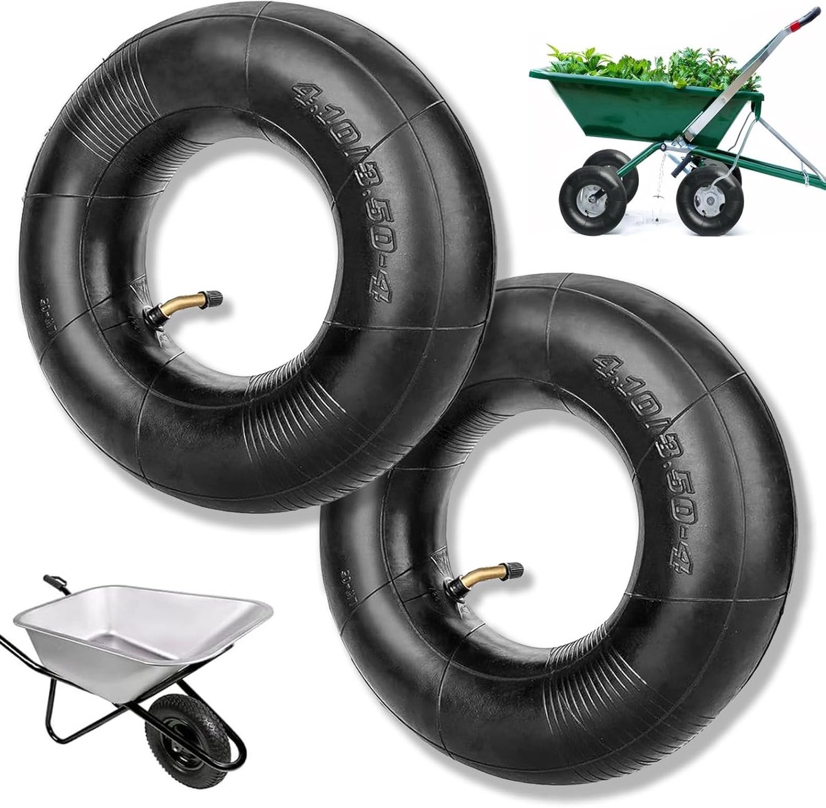 SnelShoppen - 2x Robuuste Slangen voor Banden, 4.10/3.50-4, Geschikt voor Tuin, Wheelbarrow, Handtruck, Grasmaaier, Natuurrubber, Hoge Druk