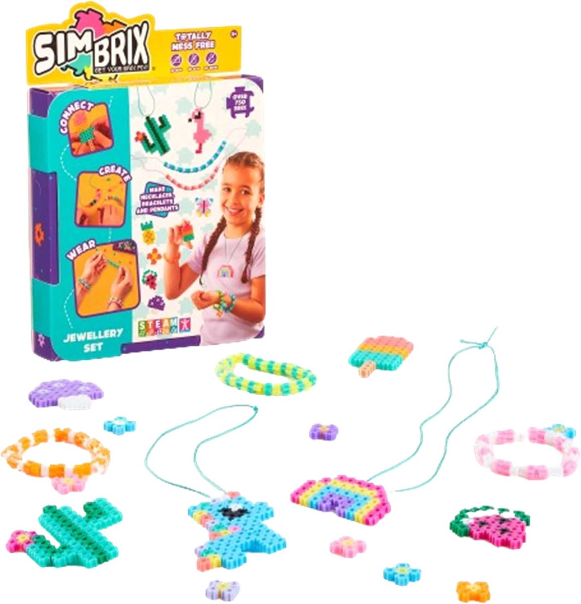 SnelShoppen - Simbrix Connect & Wow 64008000 Sieraden Set voor Kinderen, Creatief Sieraden Maken zonder Water, Lijm of Strijkijzer, 750 Brix in 19 Kle