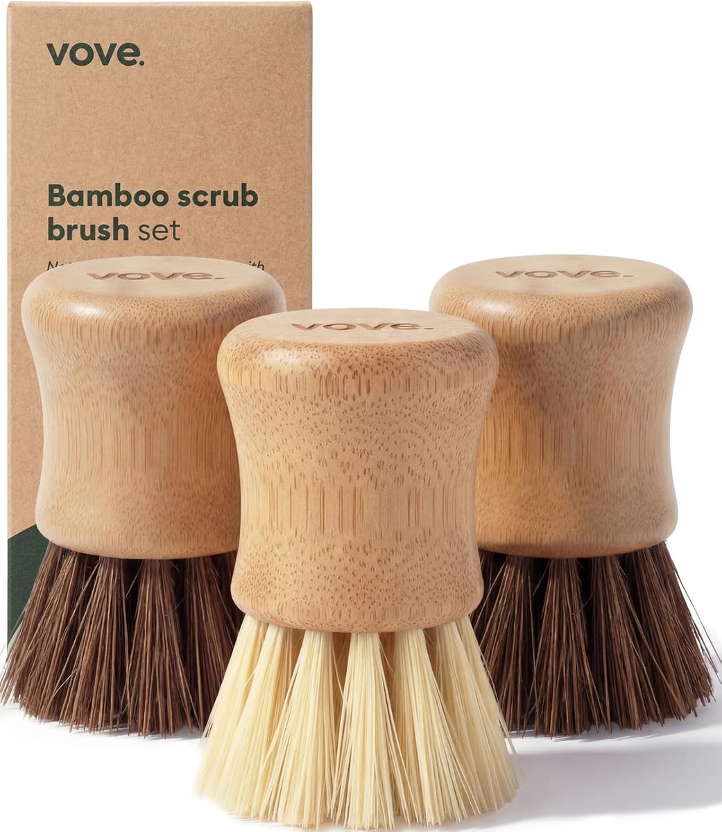 SnelShoppen - Premium Bamboe Scrubborstel 3-Pack - Effectief Schoonmaken voor Keuken, Huishouden en Tuin - Natuurlijke Vezels, Duurzaam en Milieuvrien