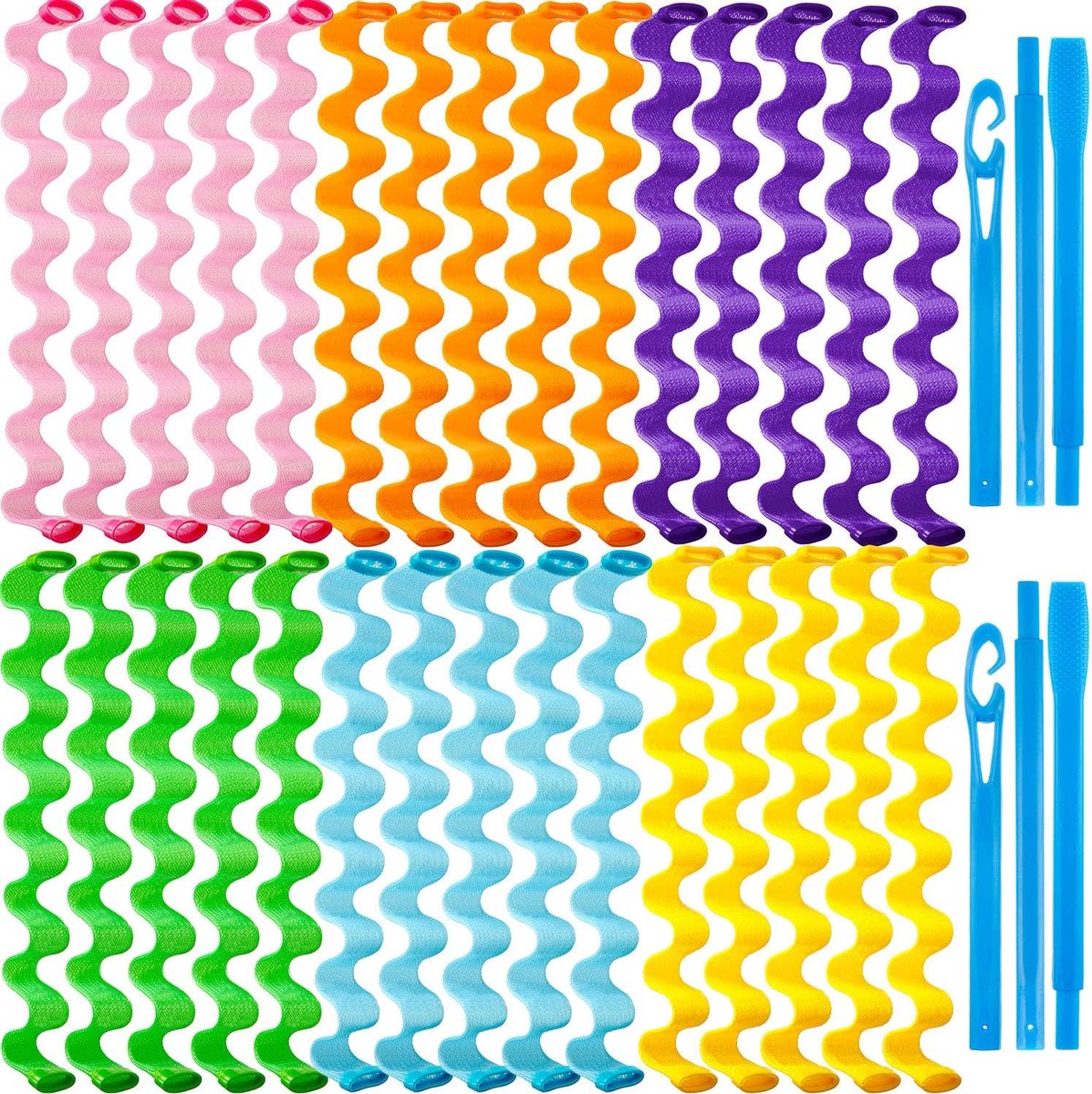SnelShoppen - Heat Free Wave Curler Set - 30 Spiral Haarrollers zonder Hitte - Inclusief 2 Styling Hooks voor Verschillende Kapsels (50 cm) - Kleurvar