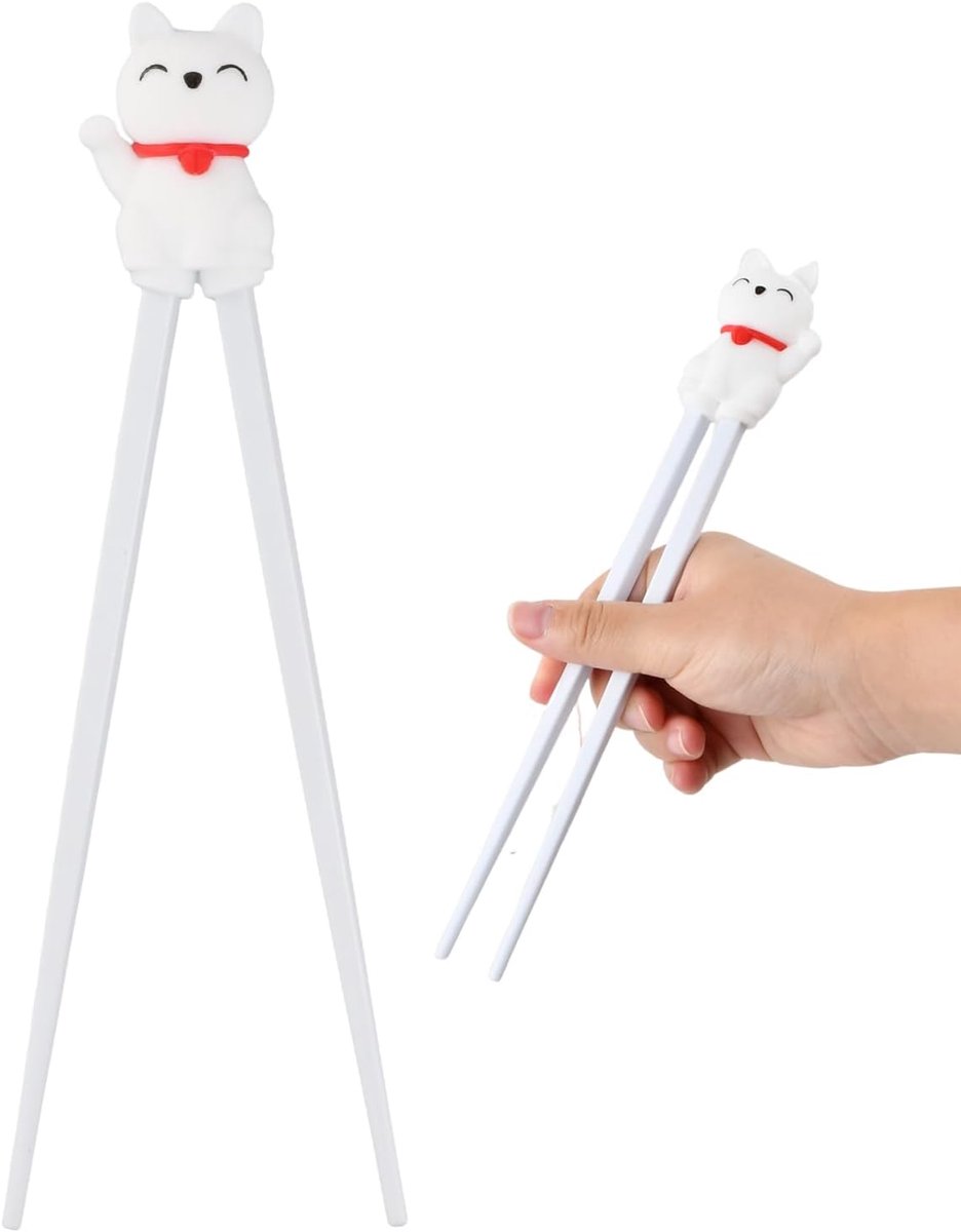 SnelShoppen - Lucky Cat Chopsticks - Herbruikbare Anti-slip Sticks voor Kinderen - Ideaal voor Training en Aziatische Tafels - Wit