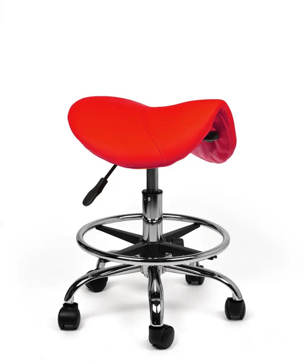 Zadelkruk Rood – Ergonomische Zadelstoel met Wielen – Verstelbare Werkkruk voor Salon, Kappers & Thuisgebruik - Zithoogte 40-56cm - met Voetsteun