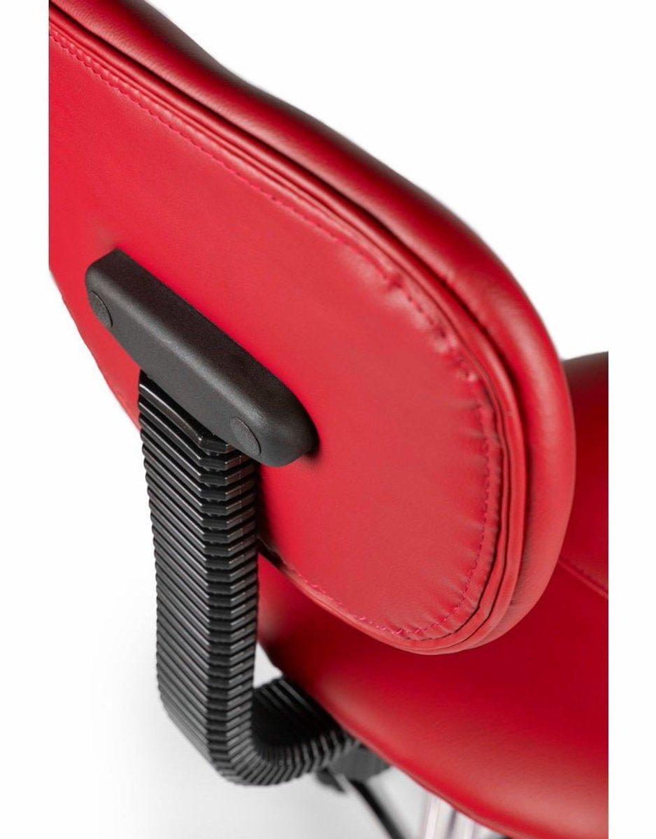Ergonomische Zadelkruk Rood met Rugleuning – Verstelbare Zadelstoel met Wielen – Comfortabele Werkkruk voor Salon, Kappers & Thuis - Zithoogte 40-56cm