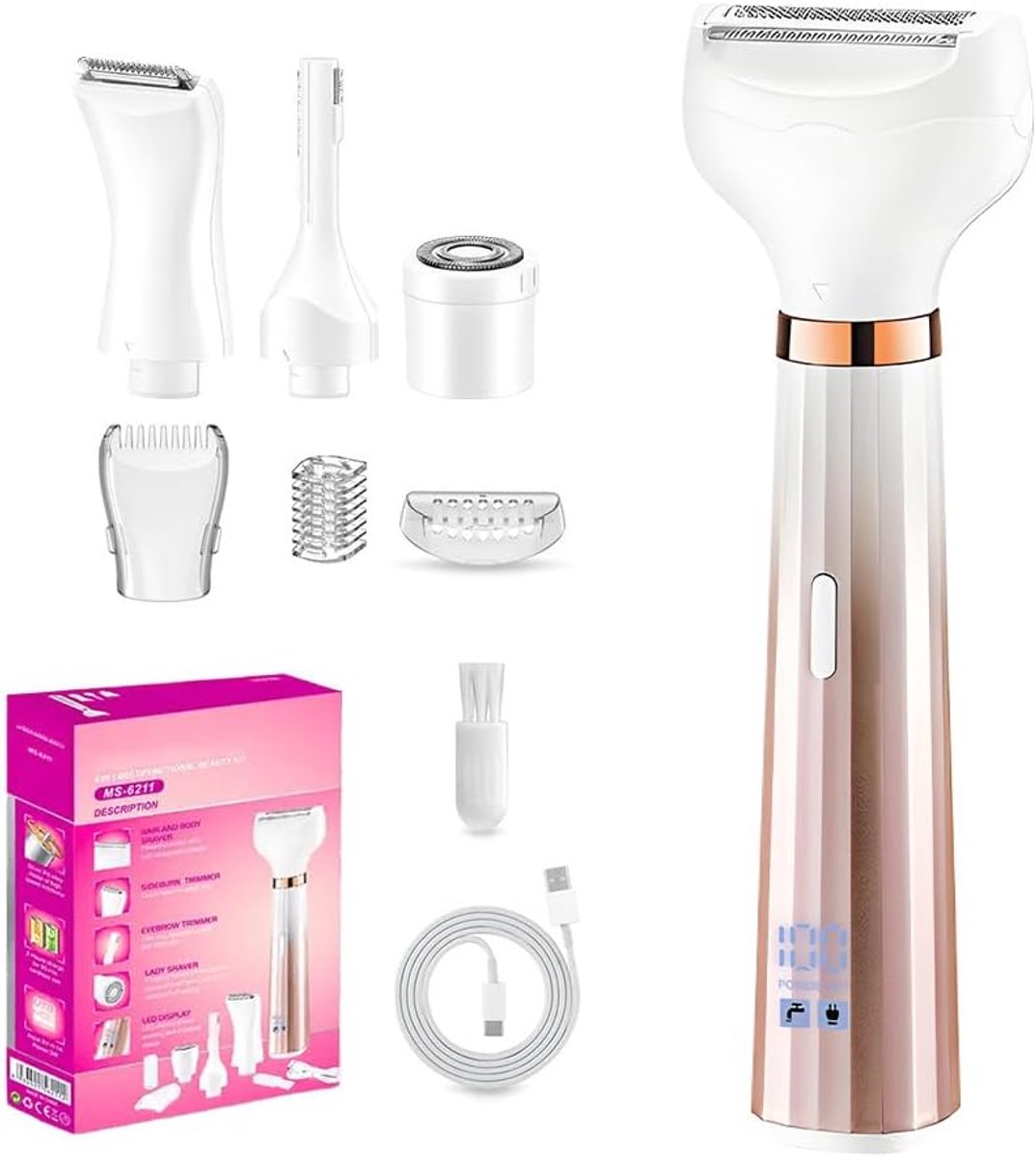 SnelShoppen - 4-in-1 Dames Elektrische Scheerapparaat - Intieme Scheerapparaat, Gezichts- en Neus-Haarverwijderaar, Onderarm- en Bikinilijntrimmer, Go