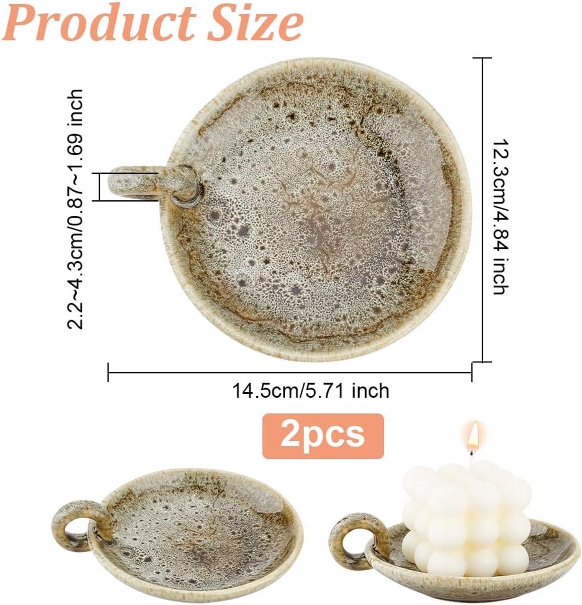 SnelShoppen - Set van 2 Donkergroene Porseleinen Kaarsenhouders met Handvat - Decoratieve Kaarsenplateau voor Thuis, Bruiloften, Spa en Inrichting - 1