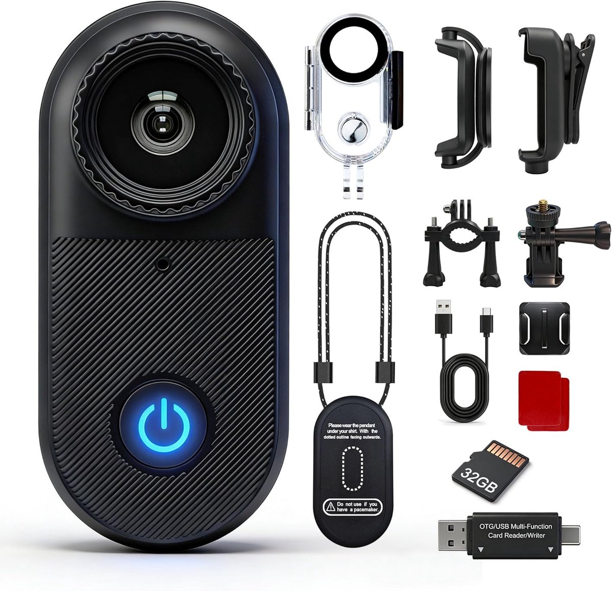 SnelShoppen - Draagbare Mini Actiecamera 2,7 K met 130° Groothoek, Waterdicht tot 10m, 32 GB Geheugen, POV Camera, Wifi App Bediening, Compact en Lich