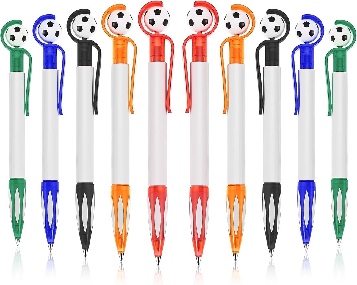 SnelShoppen - 10 Stuks Voetbal Balpennen - Retractable Rollerball Pens - 1mm Medium Punt - Kleurrijke Schrijfpen met Zachte Grip - Perfect voor School