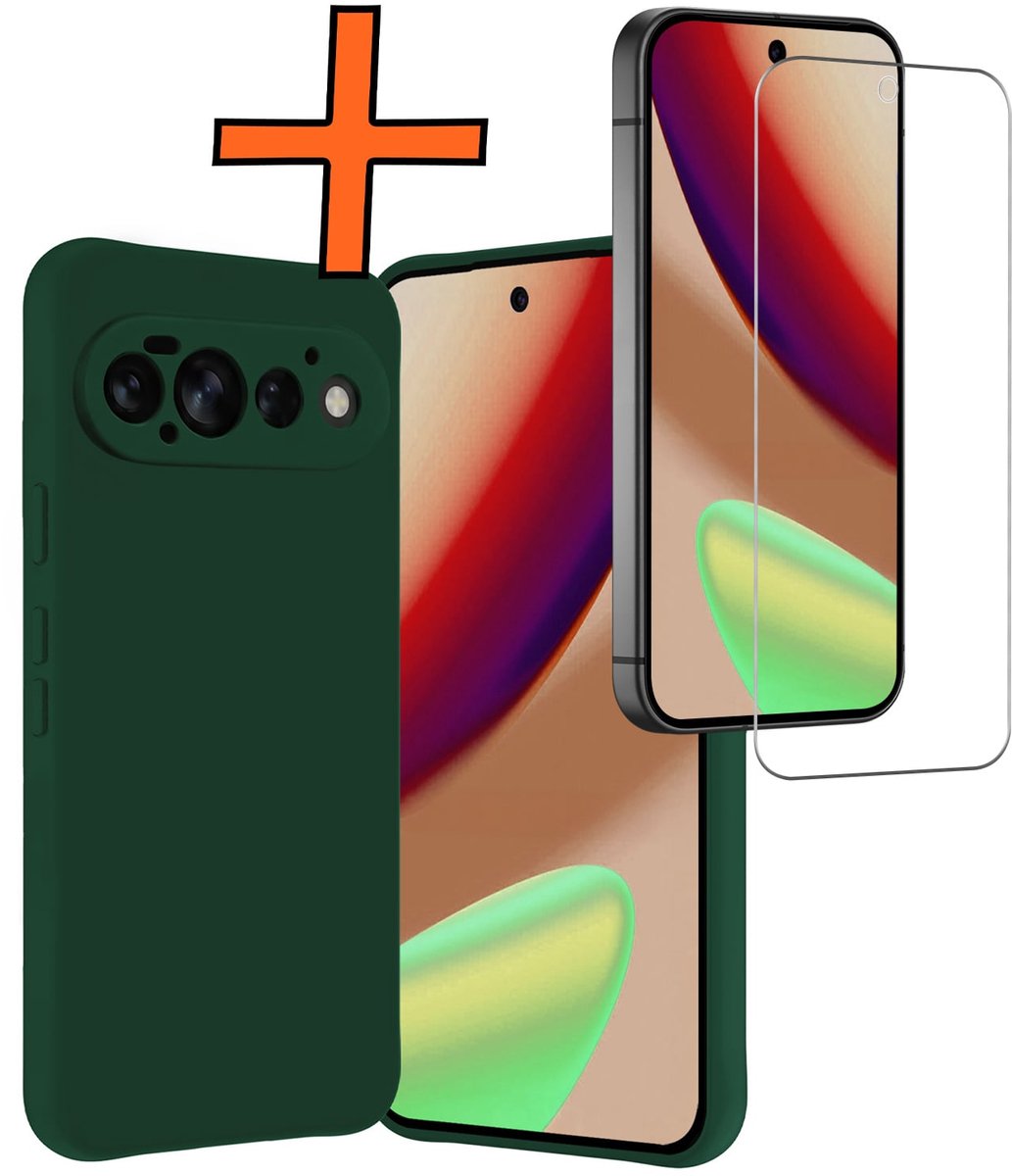 Hoes - Met Screenprotector - Geschikt voor Google Pixel 11 Pro - Sterk & Shockproof - Back Cover - Siliconen Case - Telefoon Hoes - Donkergroen