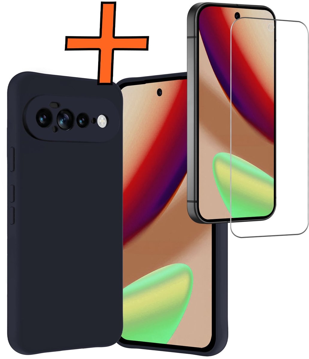 Hoes - Met Screenprotector - Geschikt voor Google Pixel 11 Pro XL - Sterk & Shockproof - Back Cover - Siliconen Case - Telefoon Hoes - Donkerblauw