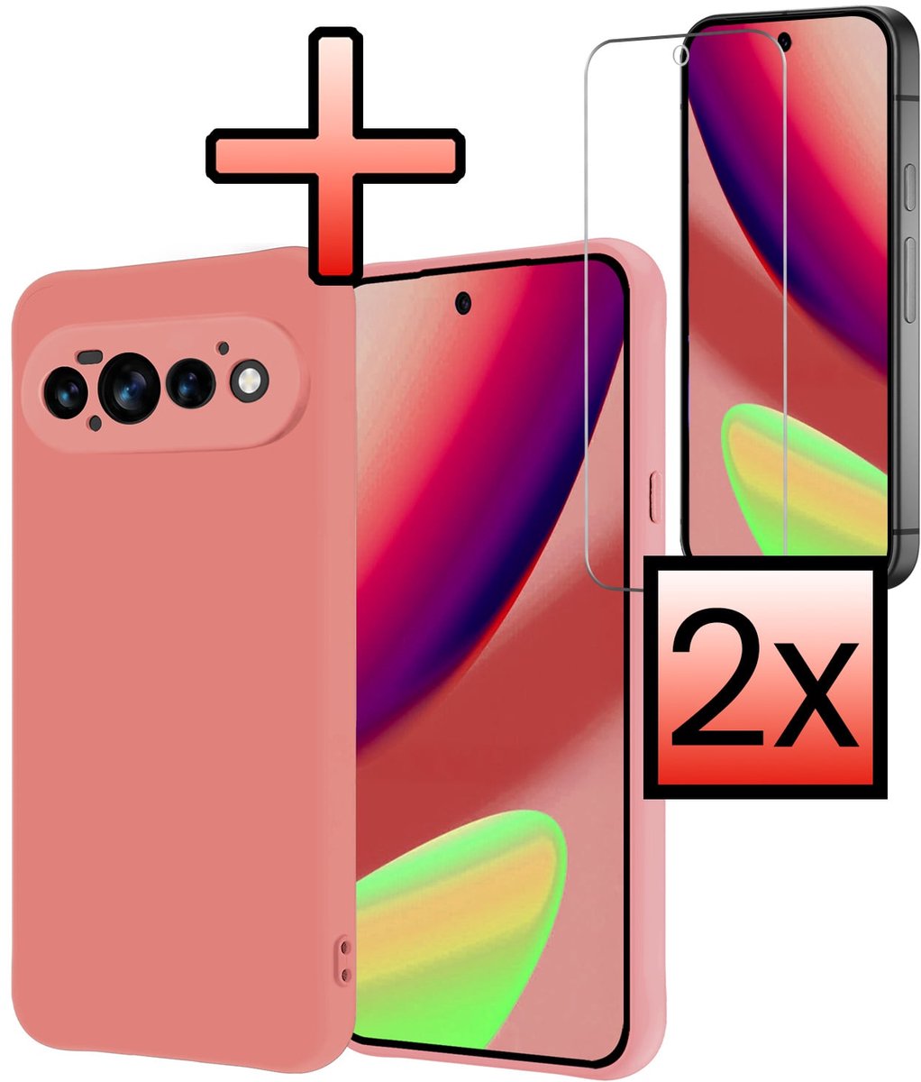 Hoesje - Met 2x Screenprotector - Geschikt voor Google Pixel 11 Pro - Sterk & Shockproof - Back Cover - Siliconen Case - Telefoon Hoes - Lichtroze