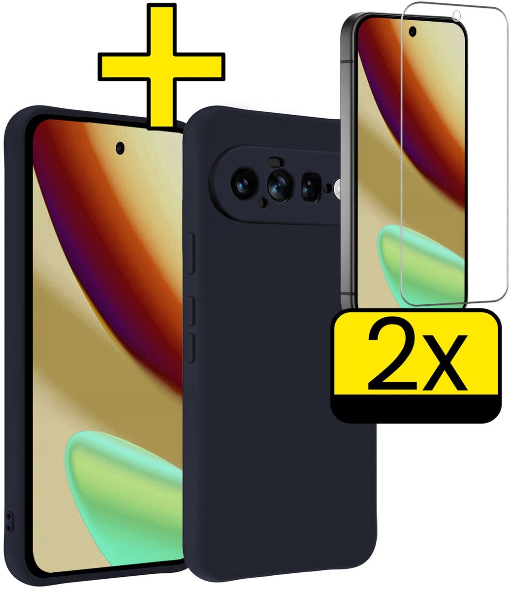 Hoesje - Met 2x Screenprotector - Geschikt voor Google Pixel 11 - Sterk & Shockproof - Back Cover - Siliconen Case - Telefoon Hoes - Telefoonhoesjes - Donkerblauw