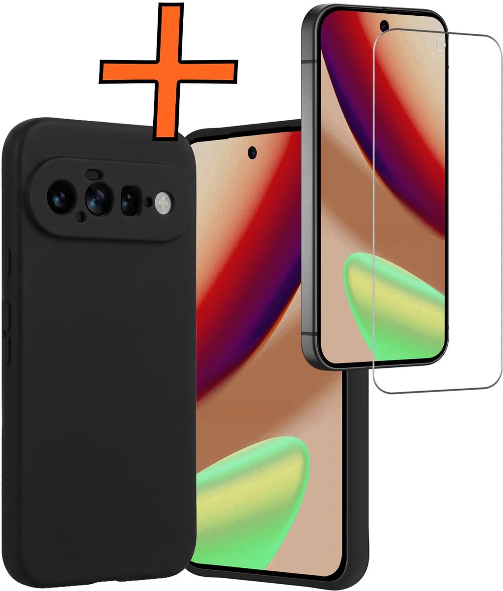 Hoes - Met Screenprotector - Geschikt voor Google Pixel 11 - Sterk & Shockproof - Back Cover - Siliconen Case - Telefoon Hoes - Zwart