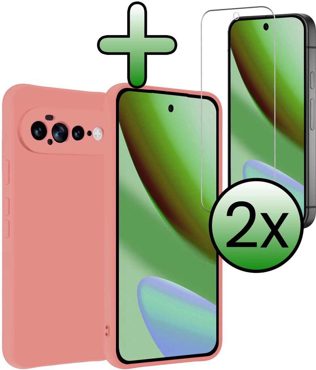 Hoesje Met 2x Screenprotector - Geschikt voor Google Pixel 11 Pro XL - Sterk & Shockproof - Back Cover - Siliconen Case - Telefoon Hoes - Lichtroze