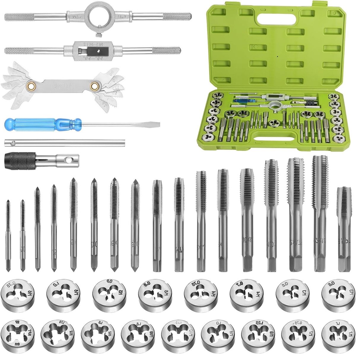 Schroefdraad- en tapgereedschapset voor binnen- en buitenschroefdraad, M3-M12, 40 stuks, ideaal voor klussen en reparaties