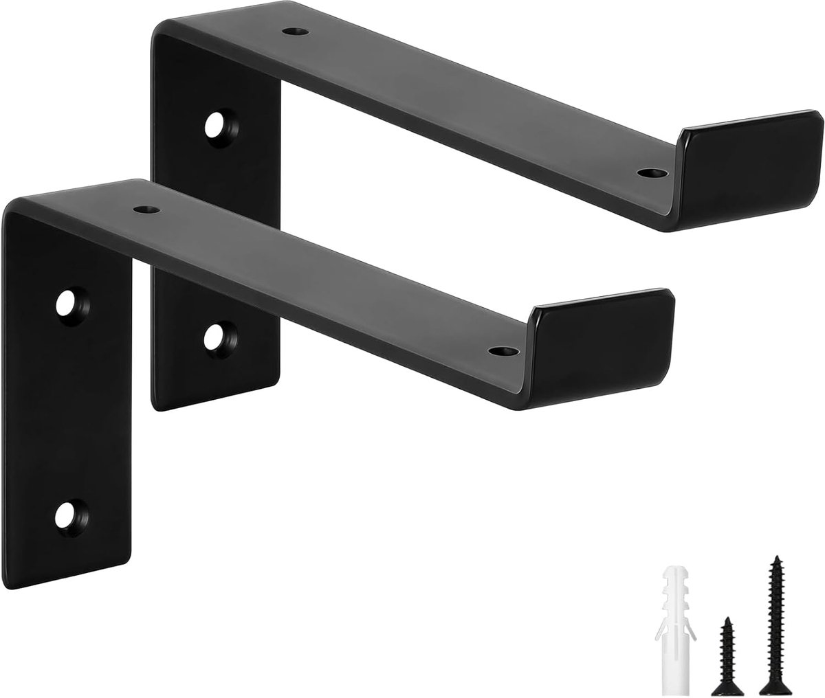 SnelShoppen - 2 Stuks Zware Beugels voor Planken met Lip, 50kg Draagcapaciteit, 5mm Dikke Stalen Wandbeugels, Zwart 20cm voor Keuken, Woonkamer, Garag