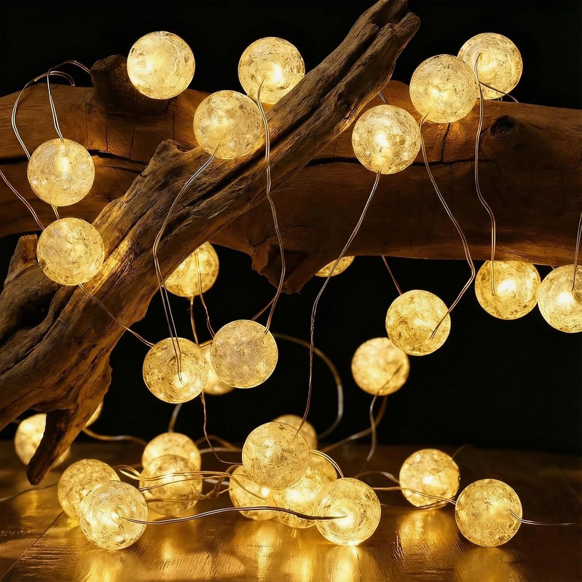 SnelShoppen - 3M LED Fairy Lights met Timer, 30 Crystal Balls, Warm Wit Licht, Micro Copper Draad, Batterij Aangedreven, Ideaal voor Binnen, Feest, Ke