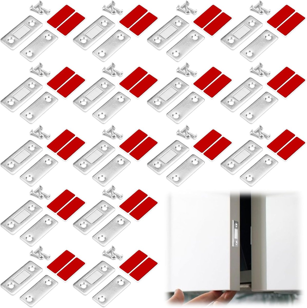 SnelShoppen - Pack van 16 Ultra-Dunne Deurmagneet voor Kastdeuren, Zelfklevende Magneten, Extra Sterke Magneetsluiting voor Meubels, RVS, Duurzaam, Vo