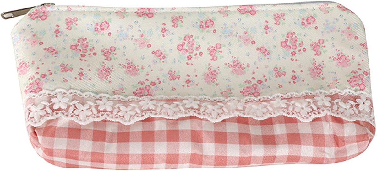 SnelShoppen - Padded Pencil Case voor Meisjes, Roze Pennen Etui met Strikprint, Ruime Opbergdoos voor School en Kantoor, Duurzaam Canvas voor Cosmetic