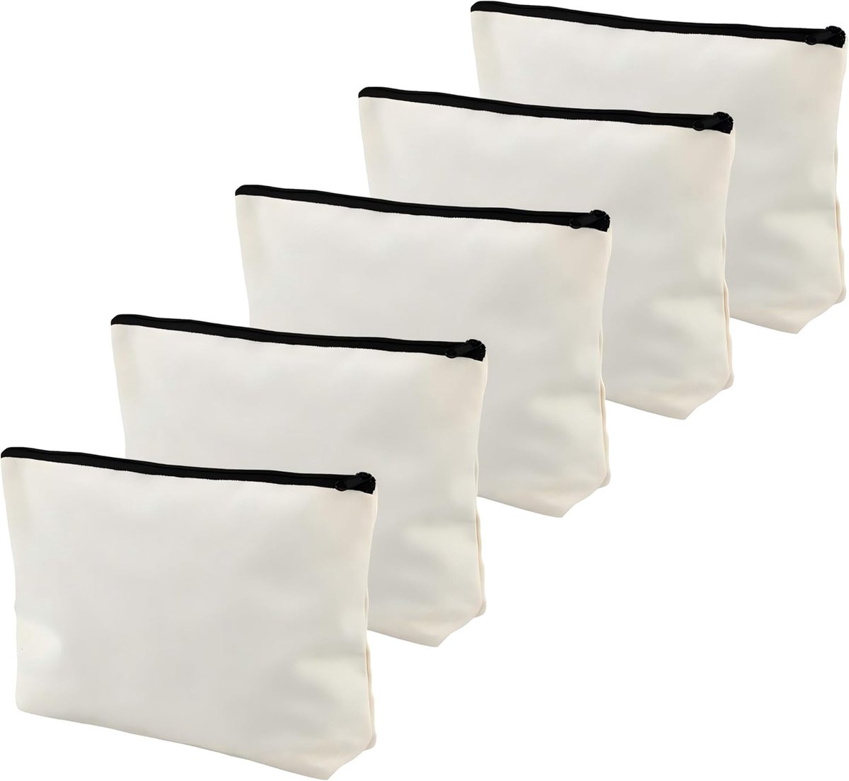 SnelShoppen - 5 Pcs Canvas Cosmetic Bags - 9.5 x 2 x 6.3 inch - Witte Canvas Clutch met Rits - Multifunctionele Cosmetica Tassen voor Vrouwen - Creati