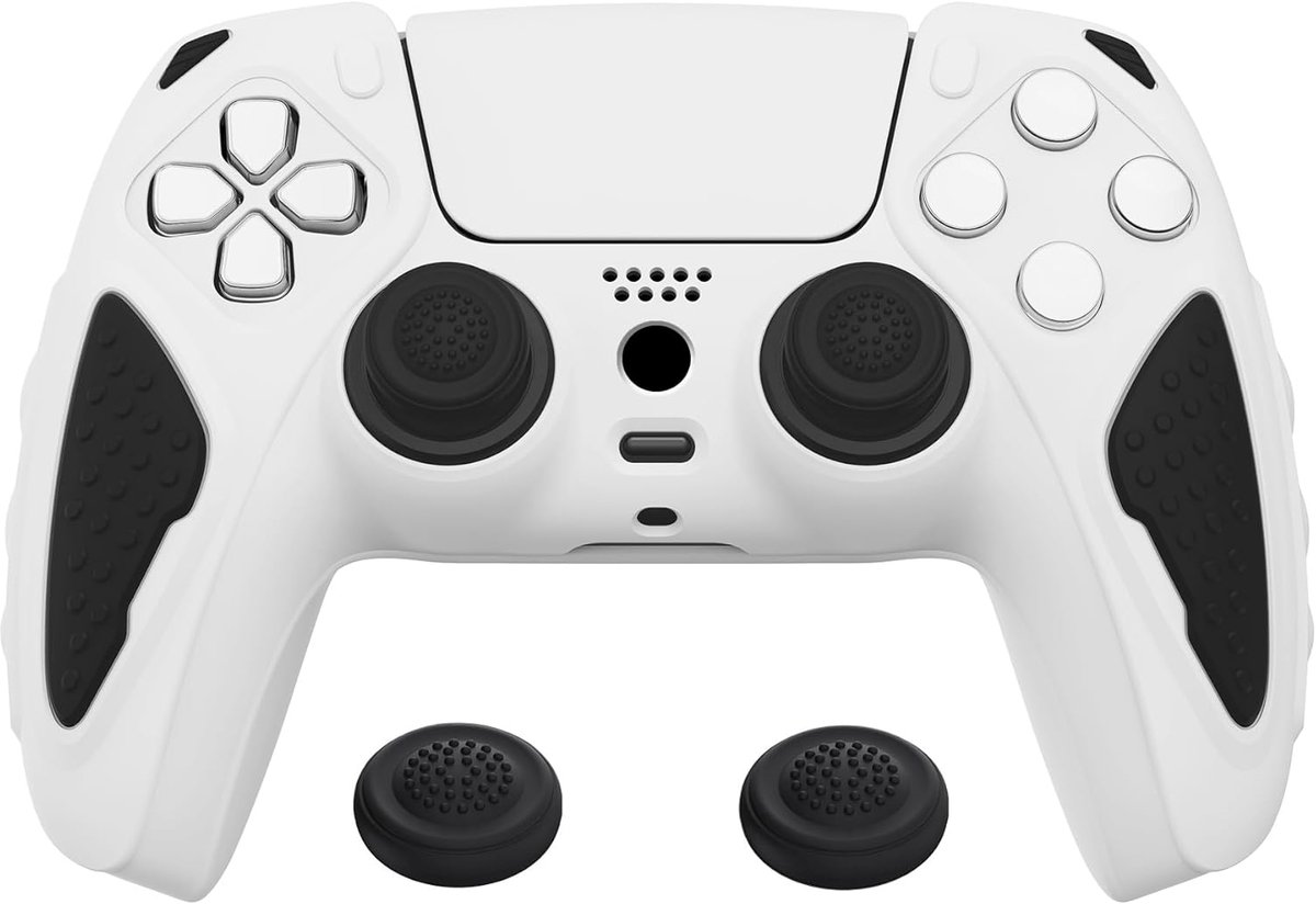 SnelShoppen - PlayVital Silicone Anti-slip Beschermhoes voor PS5 Controller - Zacht Twee-Kleurig Rubber met Extra Grip en Thumb Grip Caps - Duurzame P