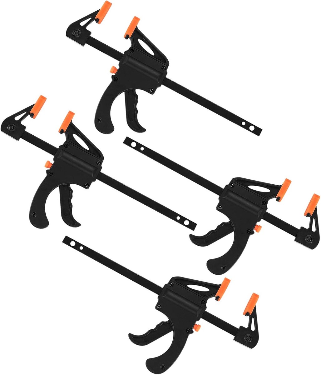 SnelShoppen - One Hand Clamps, Snelspan Klemmen, Schroefklemmen, Veerklemmen, Set van 4, 10.2 cm, Hoogwaardige Staal en Nylon, Ideaal voor Klussen en