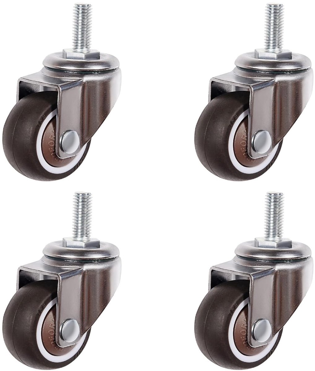 SnelShoppen - Mini Furniture Wheels 38 mm, M8 x 20 mm, Rubber Casters zonder Rem, Set van 4, Geschikt voor Meubels, Planken, Tot 80 kg