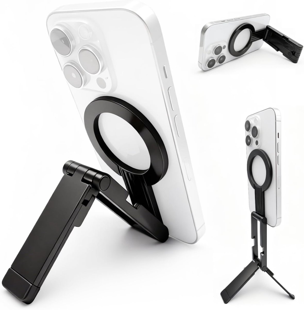 SnelShoppen - Magnetische Telefoon Tripod, Mini Flip Stand voor Smartphone, 360° Rotatable, Draagbaar voor Reizen en Vlogs, Ultra Slim ABS
