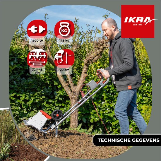 IKRA elektrische tuinfrees IEM 1500, 1.500 W, verstelbare werkbreedte van 32 tot 45 cm met aanaardploeg — afbeelding 2