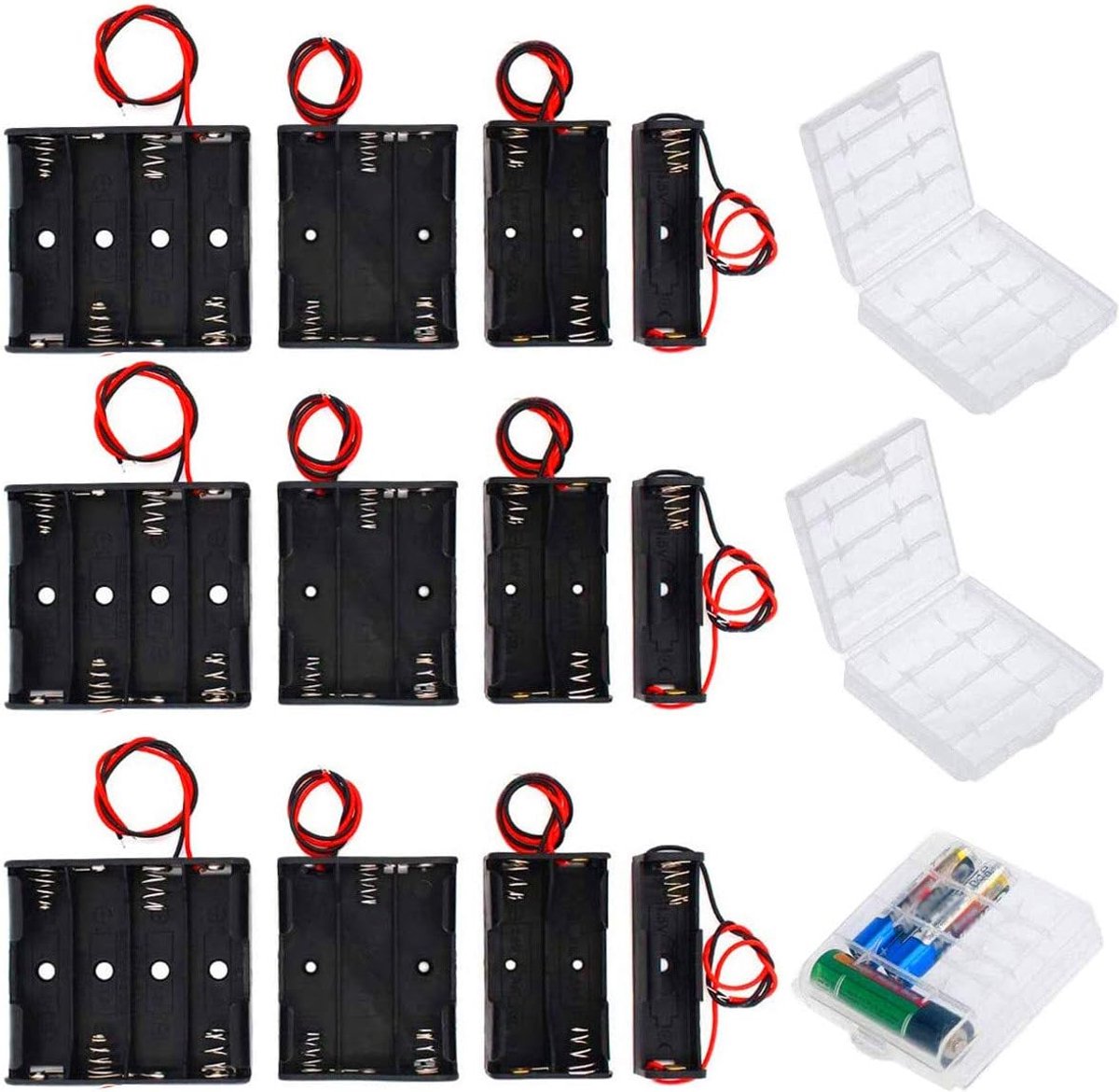 SnelShoppen - 9 x AA Batterijhouder Opslagdoos 3V 4.5V 6V Met Draad + 3-Pack Batterij Organizer Voor AA en AAA Batterijen