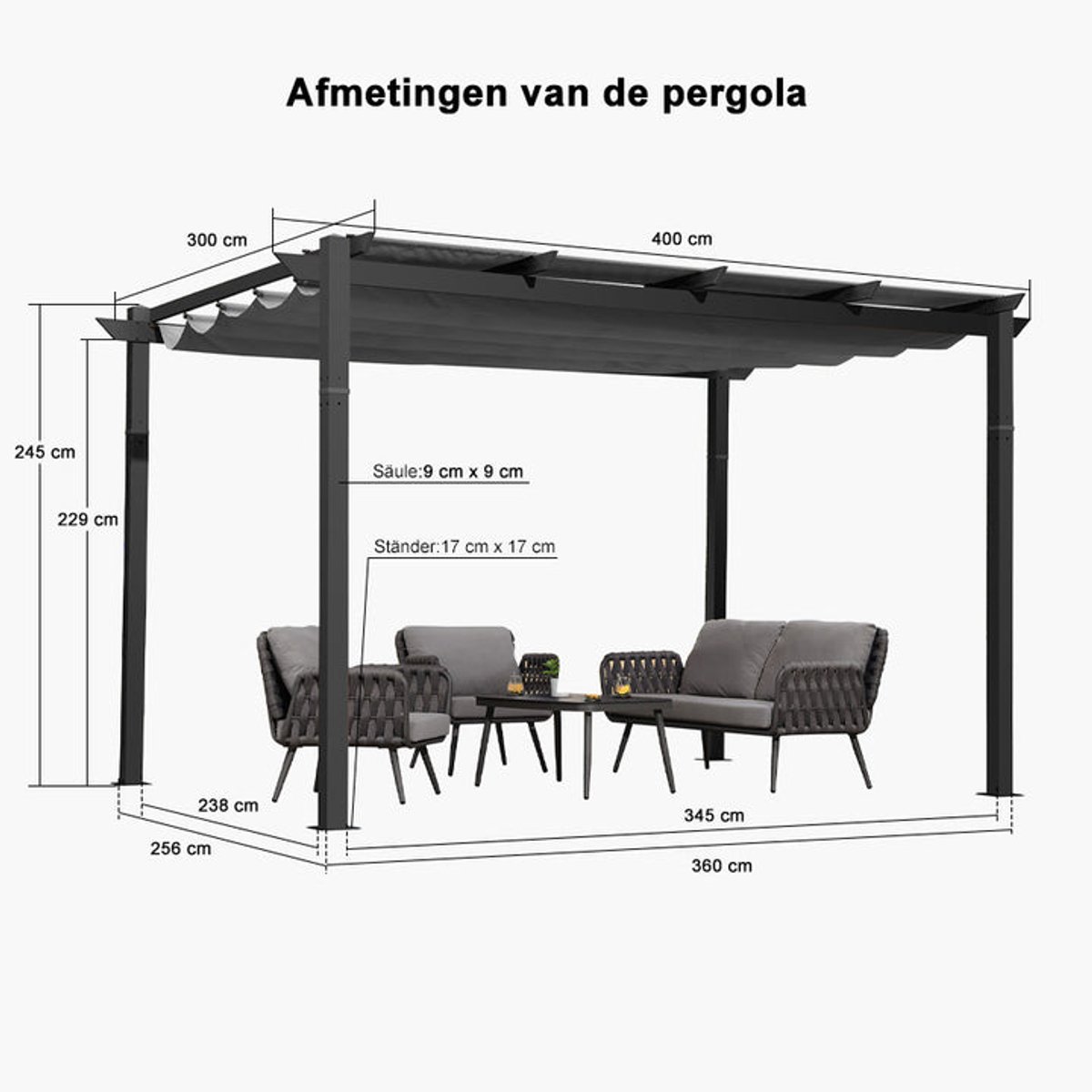 Purple Leaf Pergola avec toit de protection 4 x 3 m - structure marron, toile grise