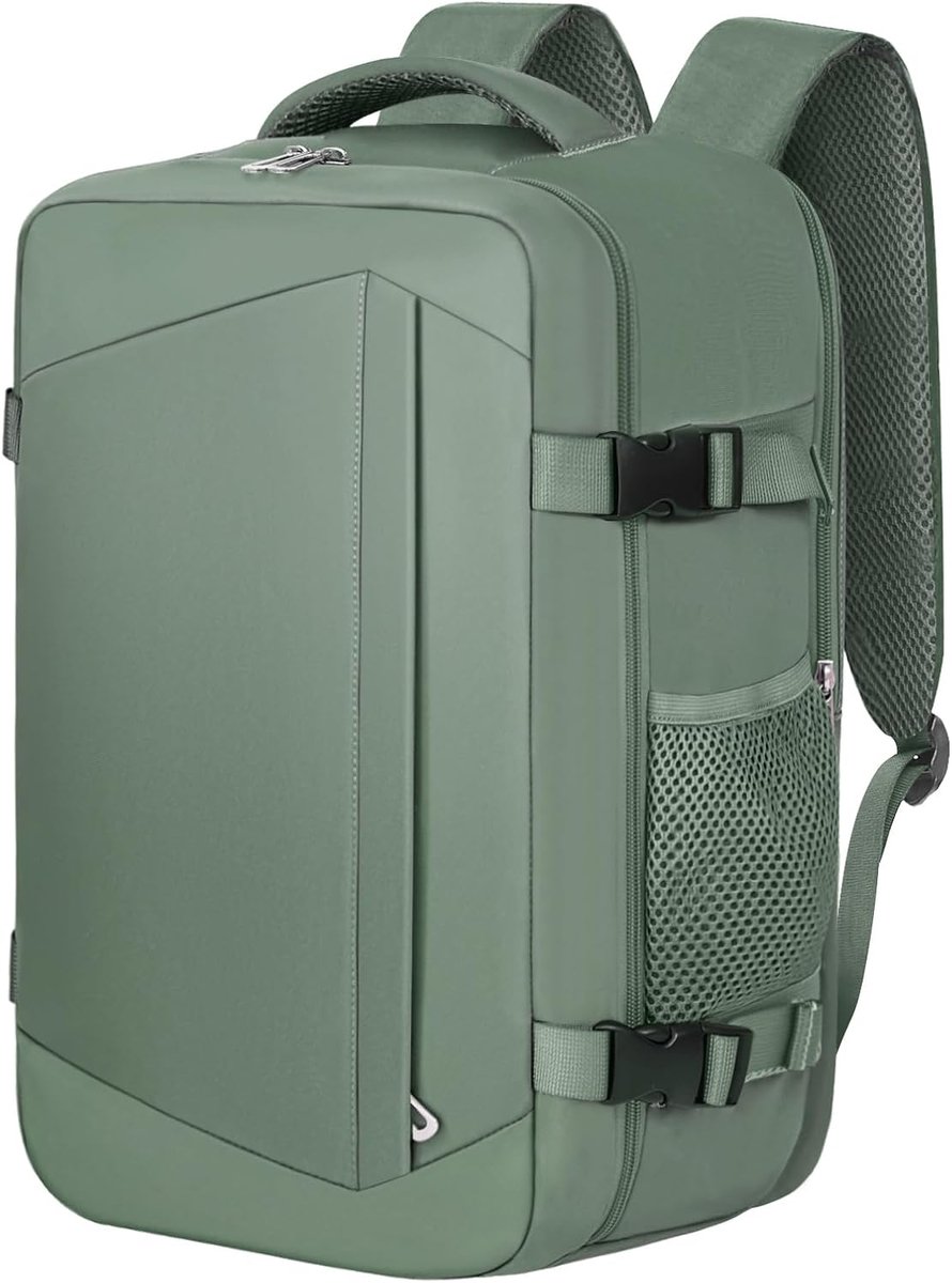 SnelShoppen - Cabin Bag Backpack 40x20x25 cm voor Ryanair Handbagage - Kleine Rugzak 20L - Groene Office Daypack Schooltas