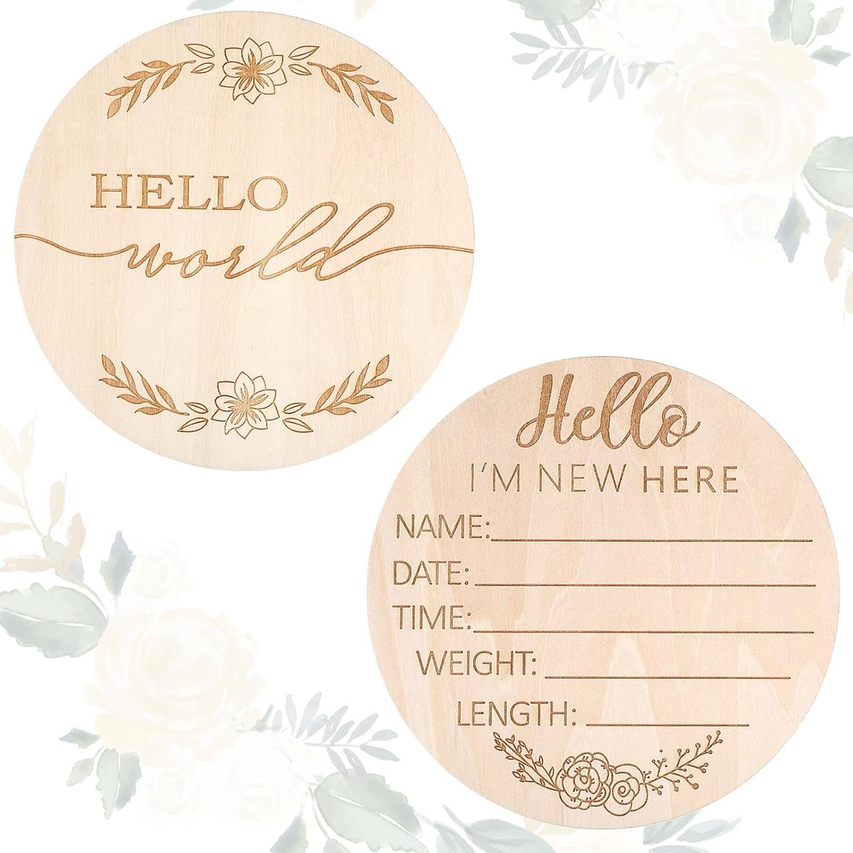 Thijox - Houten Baby Aankondiging Teken 16,22 cm - Welkom Baby Naambord met Vlinder en Bloem - Dubbelzijdig Label - Perfect voor Baby Shower en Geboor