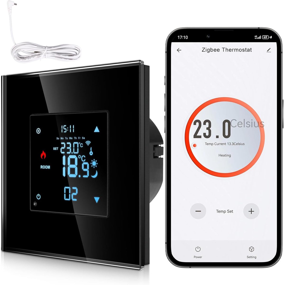 SnelShoppen - Zigbee Slimme Thermostaat Inbouw met Sensor, Digitale Kamerthermostaat voor Water, Vloerverwarming en Boiler, Compatibel met Alexa en Go
