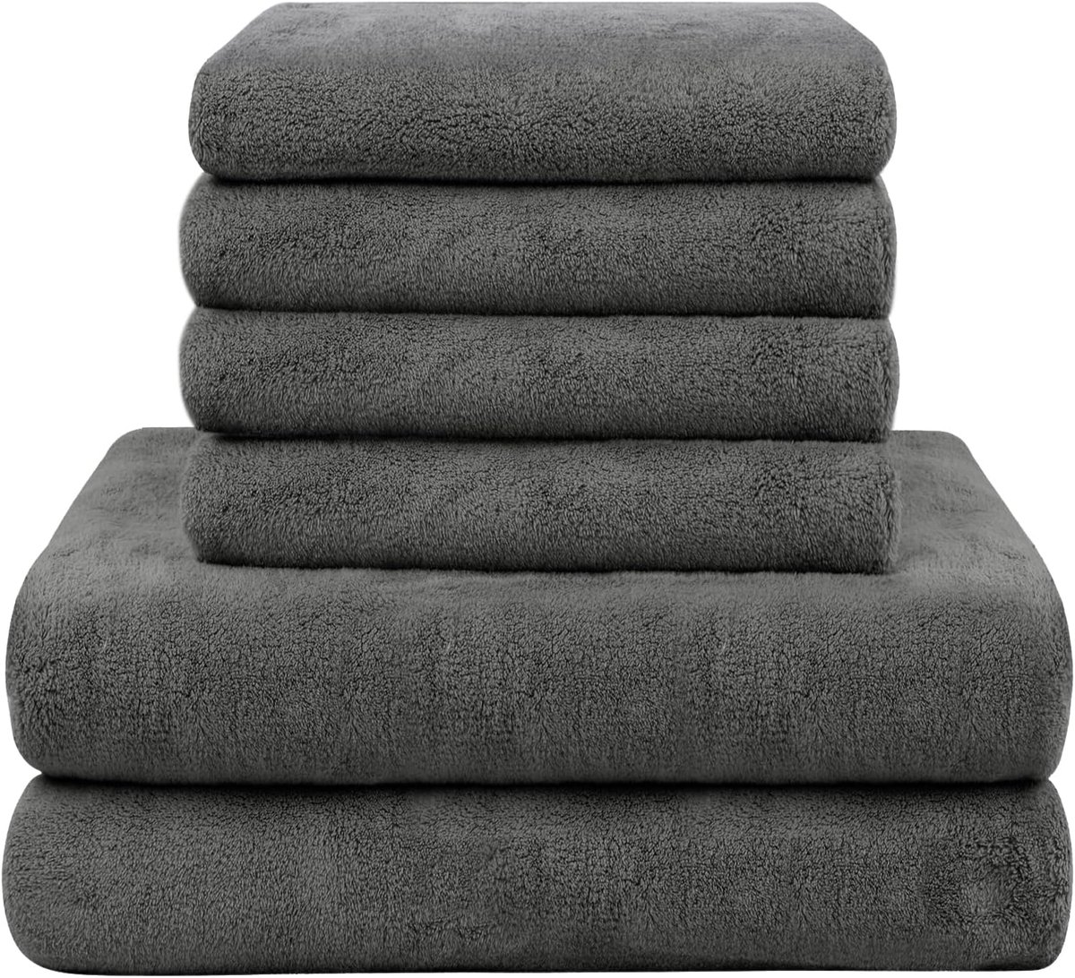SnelShoppen - Premium 100% Microfibre Handdoeken Set - 2 Badhanddoeken 70x140 cm + 4 Gastendoeken 50x100 cm - Zacht, Absorberend en Sneldrogend - Donk