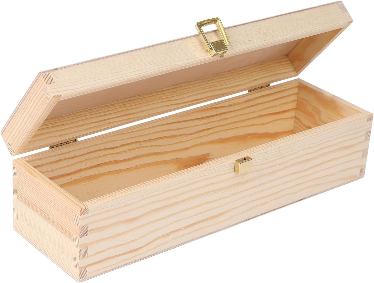 SnelShoppen - Houten Wijnbox voor 1 Fles | Perfect voor Decoupage, Opslag en Cadeau | 36 x 11 x 10 cm | Lichtgewicht Europees Vurenhout