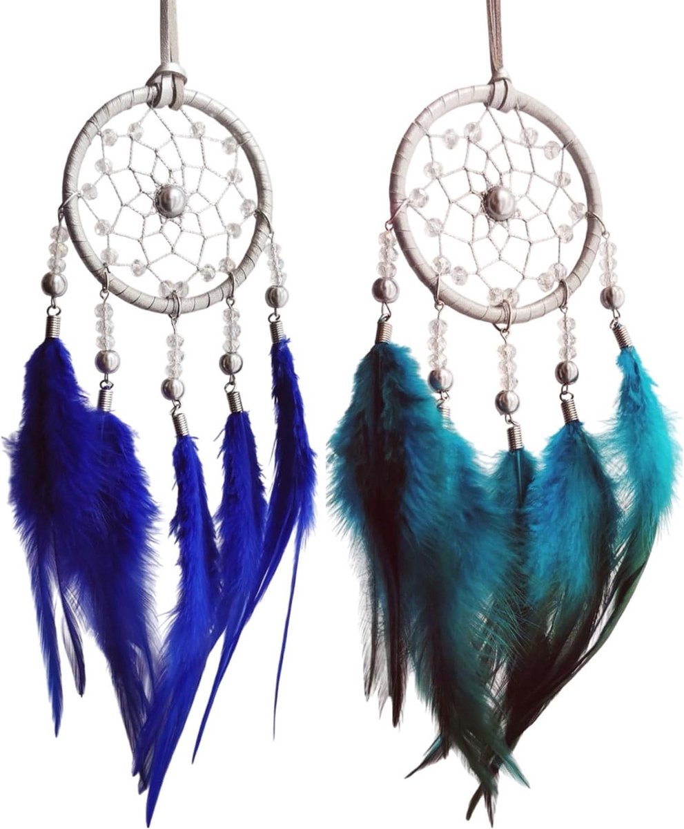 SnelShoppen - 2pcs Dromenvangers Handgemaakt Dromenvanger voor Kinderen, Royal Blue, Bohemian Decoratie, Feest, Kamer, Auto Versiering